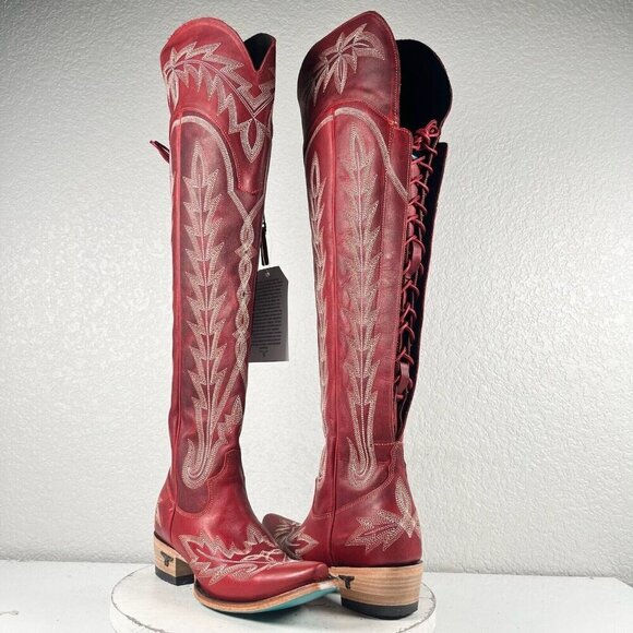 Lane LEXINGTON Over the Knee Womens Cowboy Boots 5.5 Red Western Cowgirl Lace Up - Picture 10 of 10